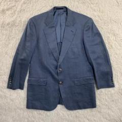 テーラードジャケット 麻 薄い青 L相当 ジャケット 銀ボタン 古着