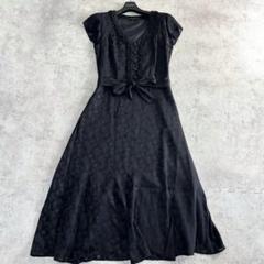 ✨美品✨【ローラアシュレイ】ロングワンピース　シルク混　黒　フレンチスリーブ