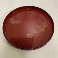 新品 花模様の漆器 お盆 深い赤色 持ち手付き 長手盆 金粉