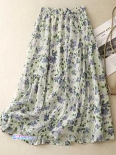 清新 Aライン プリント 着痩せ ロングスカート ハイウエスト 綺麗め 花柄