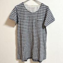 SUGAROAコットンボーダー半袖チュニック　M カジュアル　綿100 シンプル