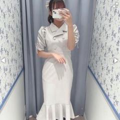 evelyn 開襟マーメイドワンピース ライトグレー ブルー - メルカリ