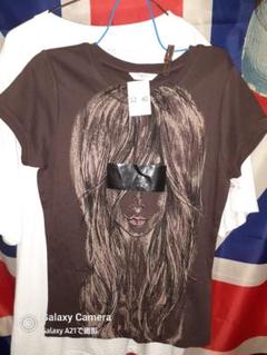 地雷系　自爆系　自縛ブラウン 女性の顔 Tシャツ 12-14新品