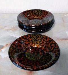 【匿名配送】 津軽塗 茶托 五枚 小皿 漆 うるし 天然木 黒 青森 茶托 栓の木 漆塗り 5枚セット 日本製 木製 3.6寸 11cm 会津漆器