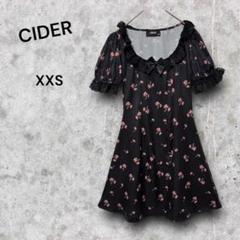 CIDER 花柄 半袖ワンピース XXS 黒　フレア　レース　パフスリーブ