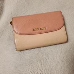 miu miu マドラス L字ファスナー バイカラー折り財布 ピンク