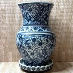 龍峰窯】花風流 花更紗 花鳥文 花瓶 壺 29cm 和モダン