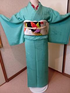 紋なし色無地(袋帯つき)吉祥地紋甚三紅色フォーマルインスタ映え