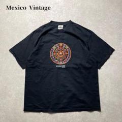 メキシコ製 vintageマヤ文明プリントTシャツ 墨黒ブラック ネイティブ古着