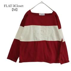 【FLAT 3 closet】カットソー　エンブレム刺繍　綿100％　ボーダー