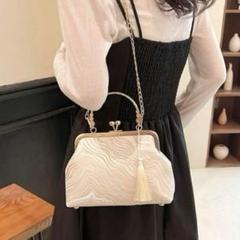 パーティーバッグ　白　がま口　結婚式　ハンドバッグ 着物 ショルダー 和装 夏