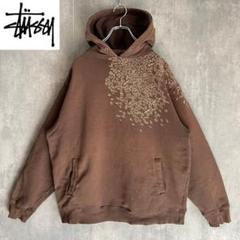 90s　OLD STUSSY　Sロゴプリント　ダメージ加工　プルオーバーパーカー