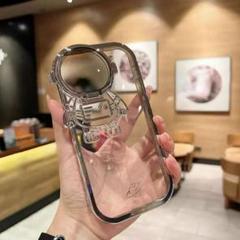 ﻿iPhone14proケース クリア　シルバー宇宙飛行士iphoneケース