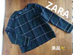美品✨【ZARA BASIC チェック 長袖ブラウス カットソー】後ろファスナー