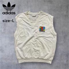 90sアディダス adidas Vネック トレフォイルベスト 刺繍ロゴ L相当