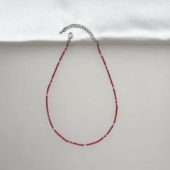 シンプルビーズネックレス　チョーカー【A】　クリアレッド　ハンドメイド