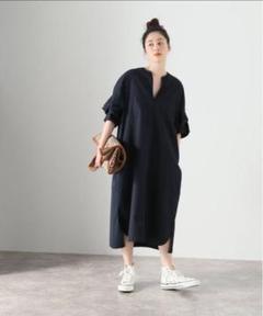 ticca ツイストスリーブワンピース　川上桃子さん　黒　川上桃子さん着用 ticca ツイストスリーブワンピース 川上桃子さん 黒 川上桃子