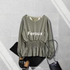 F0304＊Feroux ウエストシャーリングペプラムブラウス＊パフスリーブ M