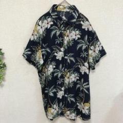 SHEIN 半袖アロハシャツ 花柄 ブラック系 L