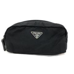 M04/028 PRADA プラダ ミニポーチ 小物入れ 三角ロゴ ブラック PRADA プラダ 三角ロゴ プレート ナイロン ミニポーチ 小物入れ