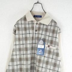 G9578*vintage ヴィンテージ☆チェック柄☆ニット☆シャツ☆グレー☆M