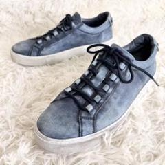 美品✨TOD'S ダメージ加工 レザー スニーカー 青 25.0cm