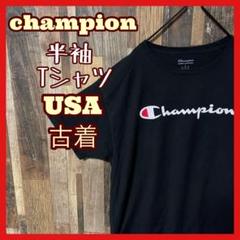 ブラック メンズ プリント チャンピオン デカロゴ L 古着 半袖 Tシャツ