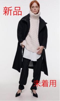 新品未着用☆ザラ ZARA ベルト付きハイネックコート アウター ブラック 黒