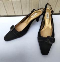 黒 バックル付き スリングバック ハイヒール