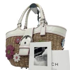 COACH　コーチ　カゴバッグ　トートバッグ　ソーホー　花柄　レザー　白　肩掛け COACH コーチ カゴバッグ トートバッグ ソーホー 花柄 レザー 白