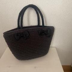 ANTEPRIMA MISTO リボン付きダークグレー編みトートバッグ
