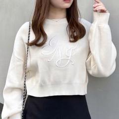 イニシャル刺しゅうロゴニット♡1234-900227♡アイボリー