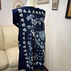 着物リメイク　藍染絞り風呂敷ワンピースorチュニック