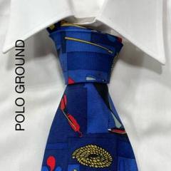 TG2583 POLO GROUND 船 アート ヴィンテージ シルク ネクタイ