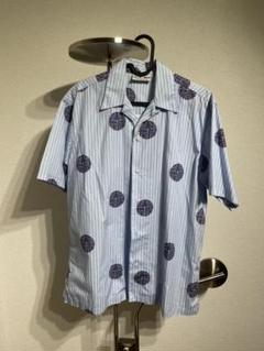 BlackEyePatch 半袖シャツ L 水色 ストライプ ドット柄