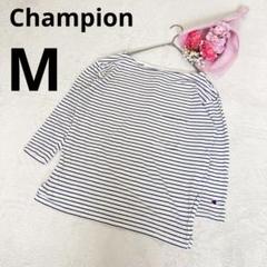 Champion チャンピオン 綿 メンズ カットソー 七分袖 ボーダー 白 M