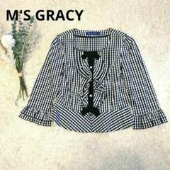 M'S GRACY - エムズグレイシー ギンガムチェック ノーカラージャケット リボン パールボタン m31315373319_1.jpg?1711433938