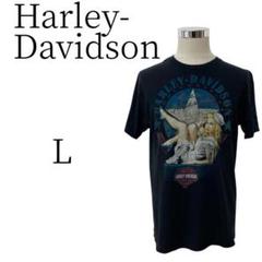 訳あり ハーレーダビッドソン 黒 半袖 Tシャツ・カットソー L