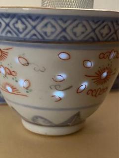 中国茶器景徳鎮蛍手湯呑茶杯 青花赤繒 染付 5点唐物希少骨董品