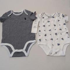 ストライプ&クマ柄 半袖ボディスーツ 2枚セット 3M
