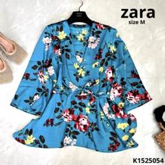 ZARA 花柄 チュニック 半袖 ブルー サイズL 美品 メイド イン モロッコ m31367493645_1.jpg?1717549063