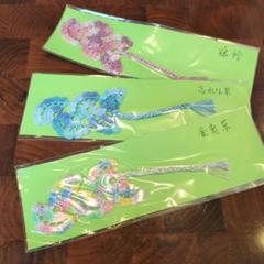 鍵編み花模様の編み物しおりハンドメイド3つ