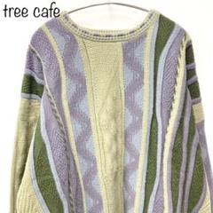 【tree cafe】メンズ　配色ニット　セーター　総柄　ランダム　LXL