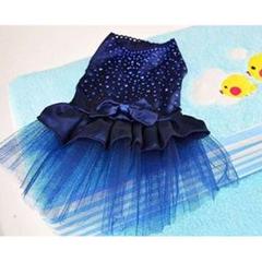 ドッグドレス 犬服 ワンピース レース 上品 お洒落 ウェディング ブルー