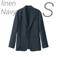 新品【S】Navy MUJI リネン洗いざらし ジャケット 無印良品 ムジ