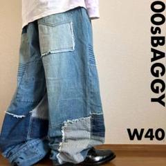 超極太90s豪華刺繍 B/X ダメージリペア加工バギーデニム B系HIPHOP 超極太90s豪華刺繍 B/X ダメージリペア加工バギーデニム B系