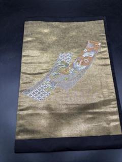 高級　正絹　洒落帯　名古屋帯　アンティーク　金箔　刺繍　鶴　七宝柄　214