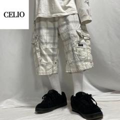 90s CELIO チェック カーゴパンツ バギー ショーツ ジップ Tech