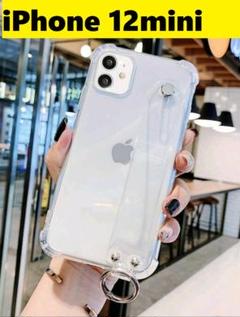 iPhone 12mini★キラキララメ入り　ハンドストラップベルト　クリア