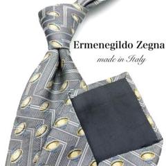 【美品】Ermenegildo Zegna ネクタイ ジグザグ 小紋柄 グレー